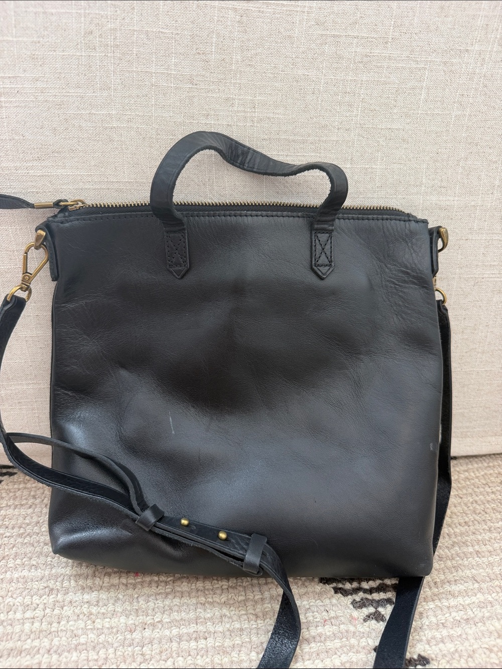 Madewell Black Leather Shoulder Bag with Gold Hardware